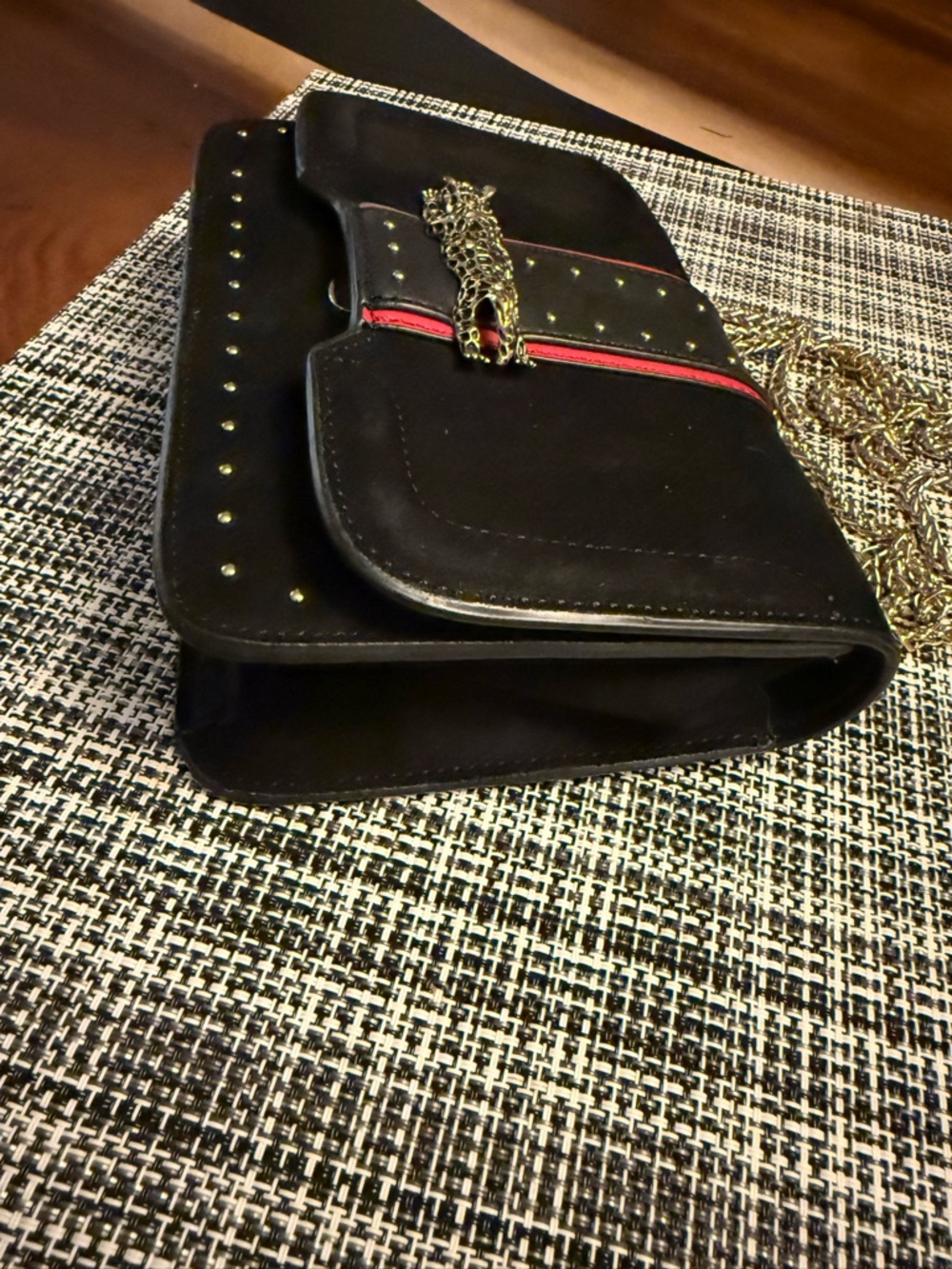 Topshop Panther 🐆 Chain Crossbody Bag | Black Velvet & Studded - Picture 5 of 10
